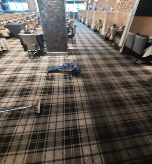 dirty restaurant carpet showing before and after cleaning treatment