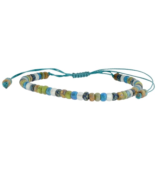 a beaded bracelet on turquoise string
