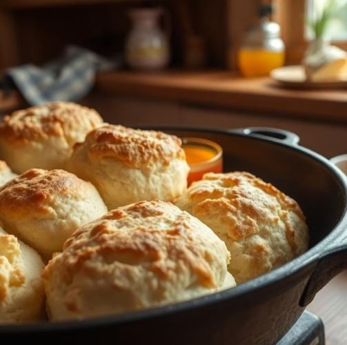 biscuits in an iron skillet