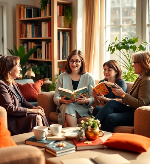 a group of women sitting on a couch in a living room