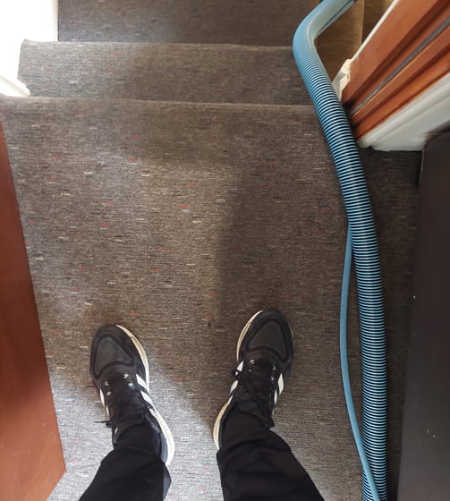 check the difference from sticky top dirty carpet and the part deep cleaned in Leeds