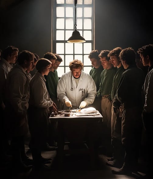 modest medical room in 1846, where Dr. William Morton prepares to use ether for the first time