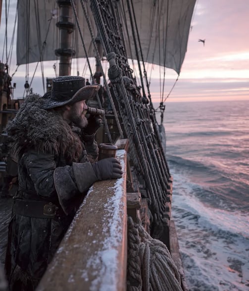 Dawn Watch, North Atlantic, 1576, off the coast of Greenland at first light