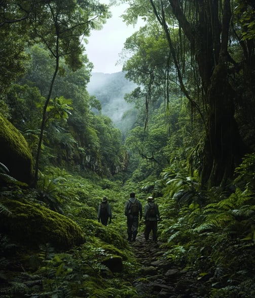 dense Honduran jungle, 1839, John Lloyd Stephens and Frederick Catherwood pushing through thick vege