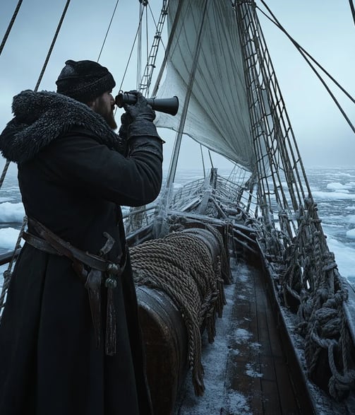 Frozen seascape south of Cape Horn, 1820, Captain Nathaniel B. Palmer gazing