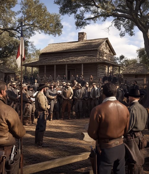 1835 Texas Rangers formed, frontier outpost, settlers, parchment decree.