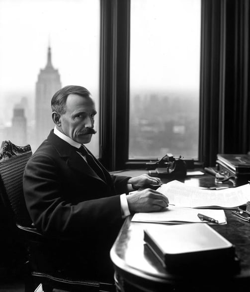 ockefeller in His Office Picture Rockefeller seated in his grand office in 1916, surrounded by dark