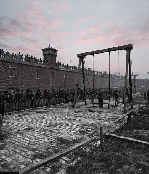 Washington Arsenal Grounds, July 7th 1865: Scaffold Erected