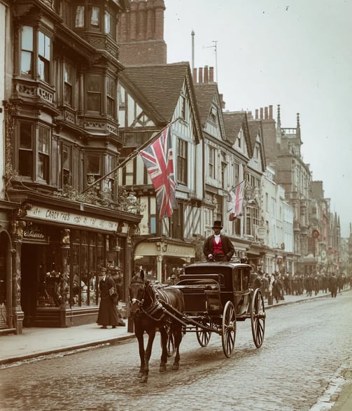 Oxford High Street, England, July 5th 1865: Flag Ahead