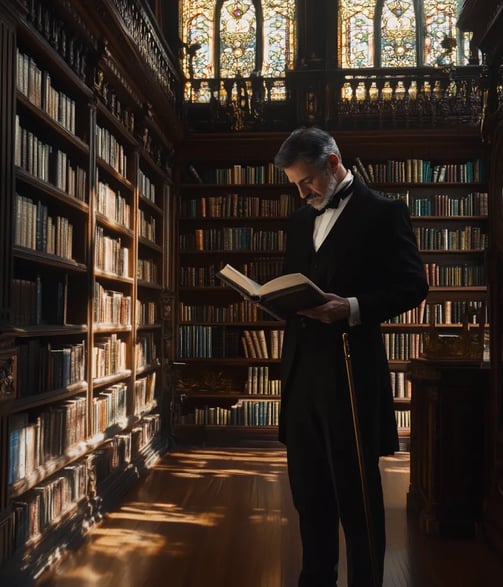 Prime Minister José Canalejas browsing books in a Madrid bookstore, late 19th-century