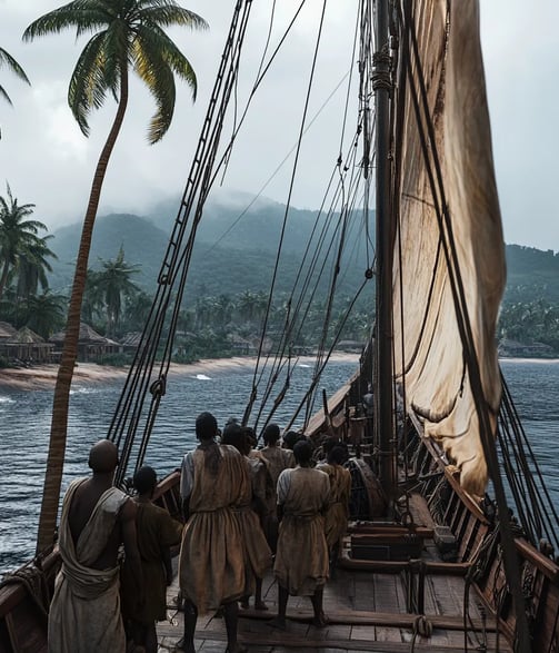 Ship approaches Sierra Leone coast with Amistad survivors in 1841.