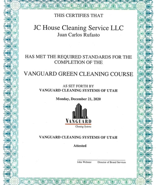 a certificate for a house cleaning service