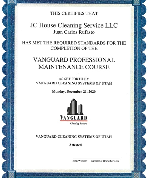 a certificate for a professional cleaning service
