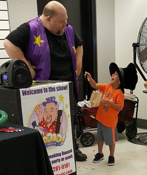 Birthday Boy Laughs at Doodad the Funny Las Vegas Kids Magician.