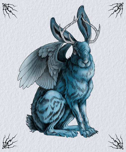 a blue rabbit with a large bird on it's head tattoo gap tatouage 05
