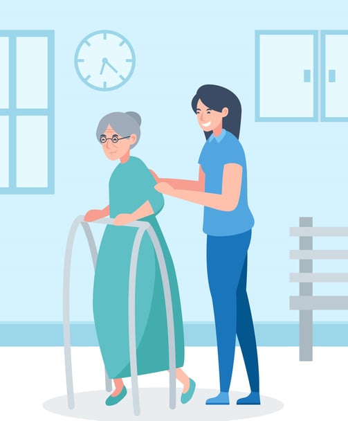 Socio sanitario ayudando a persona mayor a andar