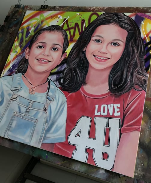 Pintura em estilo Pop-Art de um grupo de amigos com expressões animadas - por Sérgio Astral