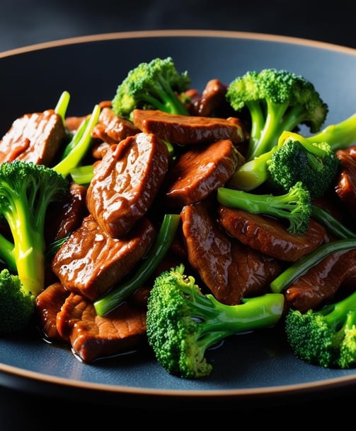 a plate of beef and broccoli stir fry