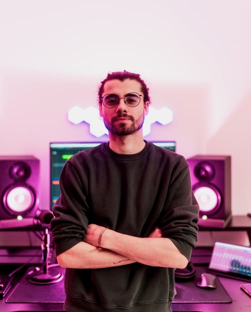 Roger Magrià, Soundtrack Composer for Films and Games, working in his studio on a cinematic score