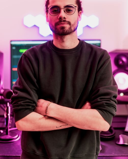 Roger Magrià, Soundtrack Composer for Films and Games, working in his studio on a cinematic score