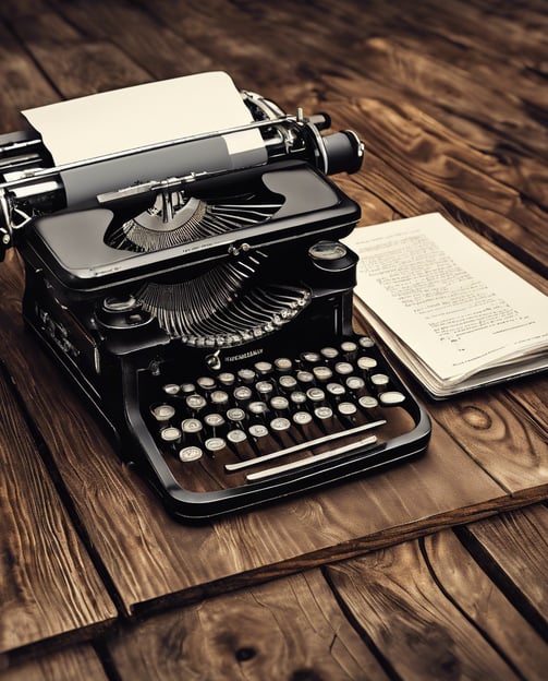 typewriter on brown wood planks and ink