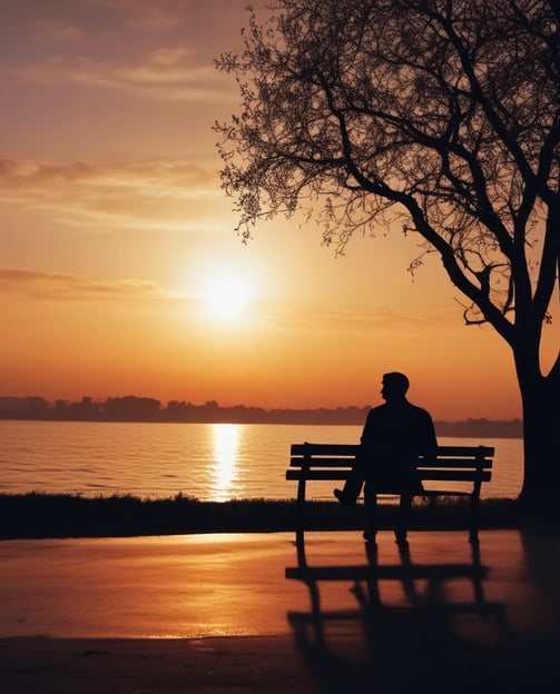 silhouette of man sitting on bench during sunset