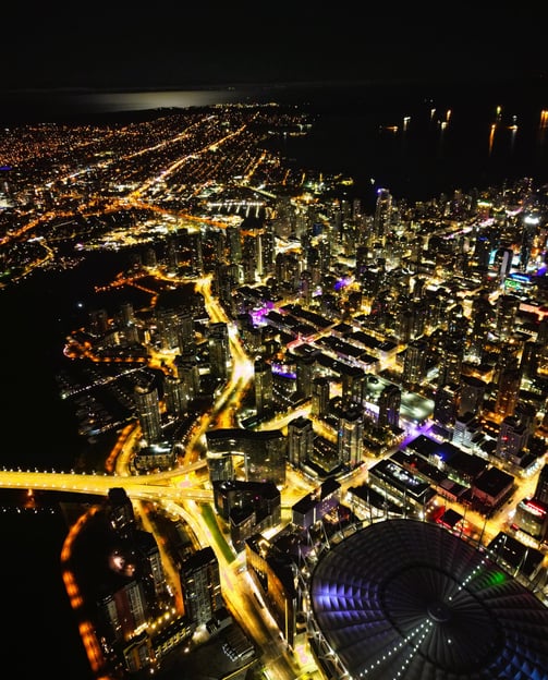 a cityscape of a city at night