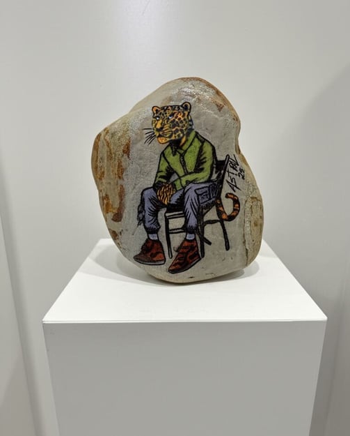 Pintura sobre pedra, tamanho 15x15cm.