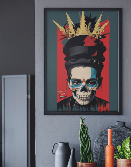Decoração de quarto com ilustração inspirada em tatuagens e grafite.