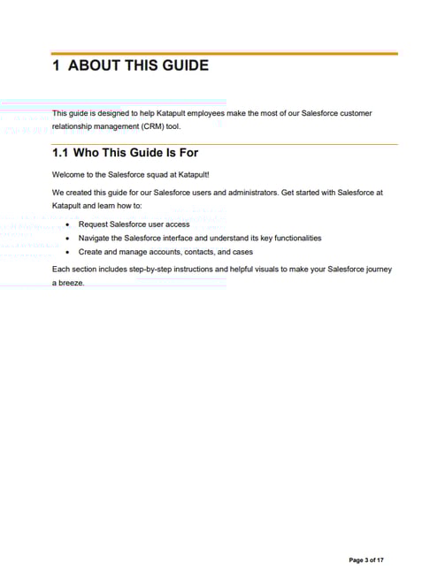Image of user guide writing sample from Glen Cadorette:  About This Guide page.