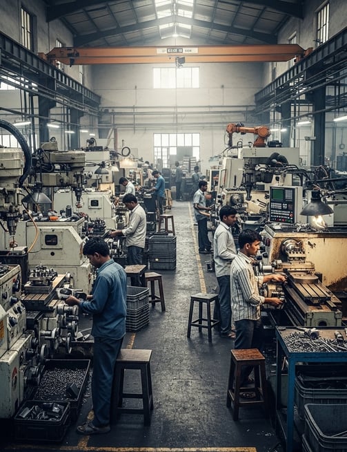 Verkora | AI Generated Image for Typical Indian manufacturing Factory. CNC Turning center