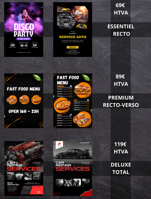 Flyers personnalisés, disponibles en formats A6, A5 ou A4, adaptés à vos besoins spécifiques.