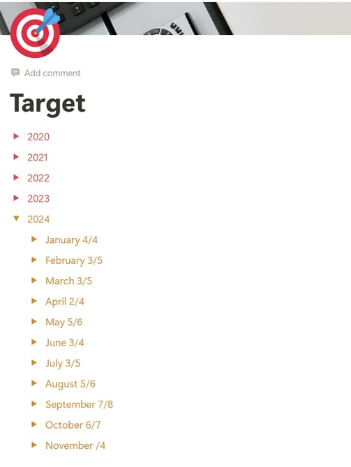a calendar calendar with a target list of the month
