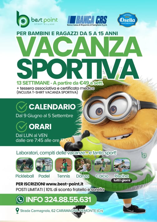 Vacanza sportiva best point sport village caramagna piemonte locandina
