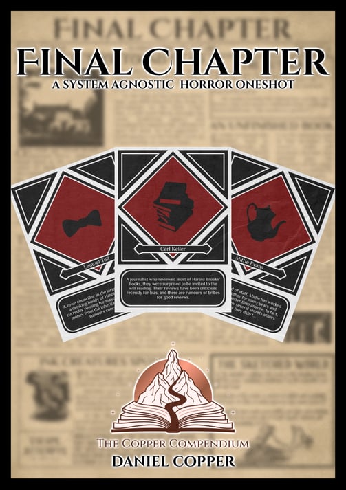 The cover of Final Chapter, showing a blurred version of the game with a spread of character cards in front of it.