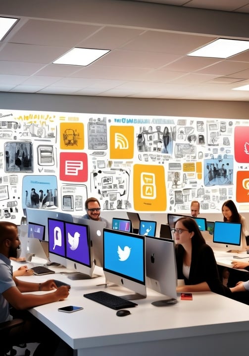 a group of people sitting at desks in a room