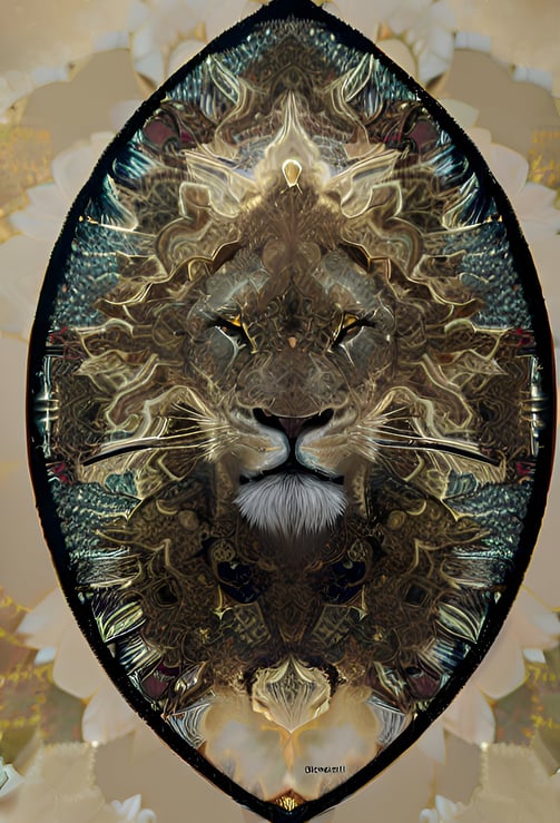 a lion head with a lion's head in the middle of a circular mirror