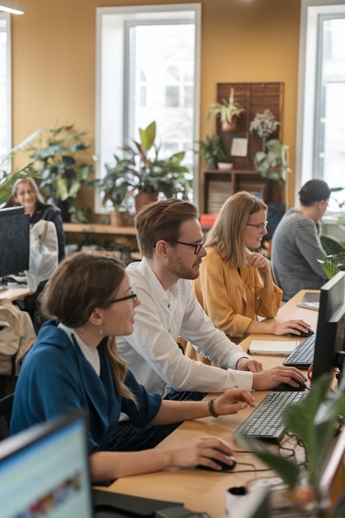 Kollegen bei der Arbeit in entspannter Atmosphäre