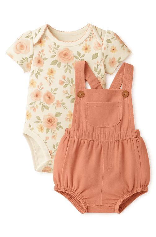 a baby girl's outfit with a pink romper