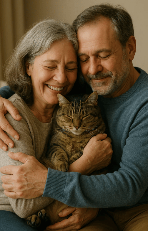 câlin en couple avec le chat