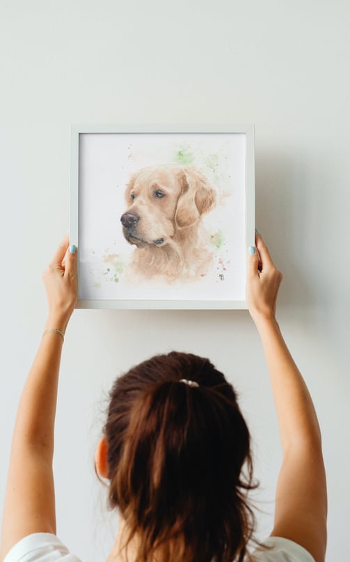 portrait de chien golden retriever peint à l'aquarelle