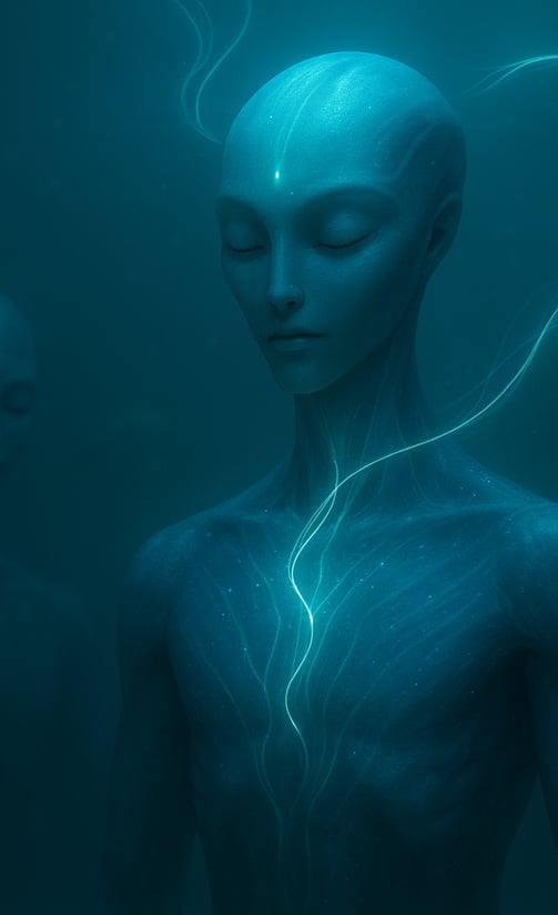 Imagem representando um ser do planeta K2-18b dormindo, viajando espiritualmente