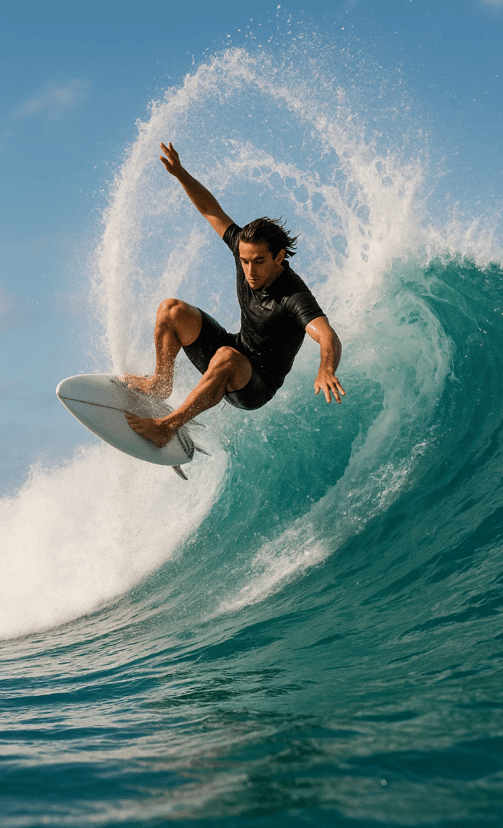 un surfeur sur une vague pour le journée internationale du surf