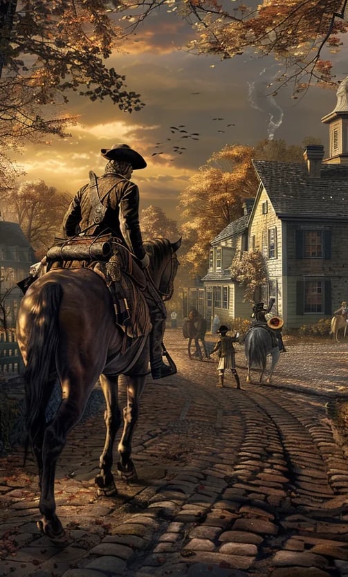 courier on horseback delivering the Bill of Rights to a state assembly