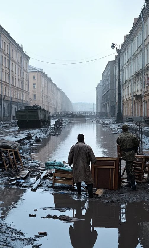 Late afternoon, November 1824, dark storm clouds swirling ominously above St. Petersburg