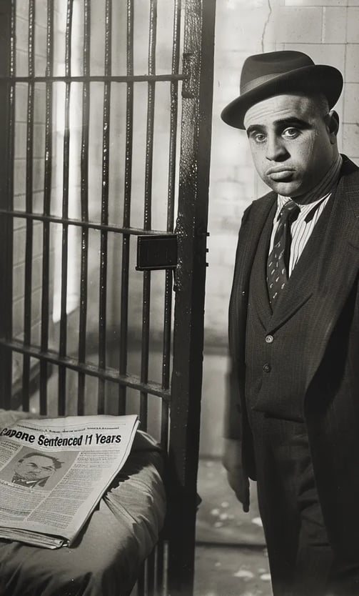 of Capone being led into his jail cell