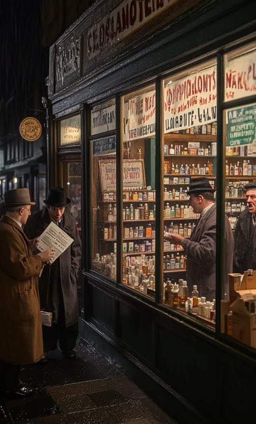 Public protests pharmacy restrictions after Beer Emergency Bill during Prohibition.