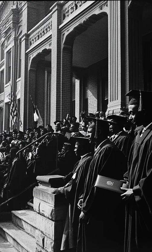 a group of students standing in front of howard university graduation ceremony