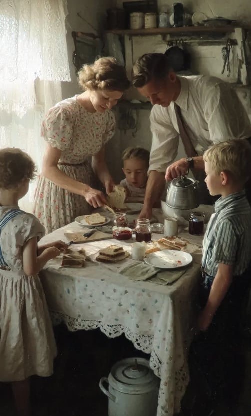 Family Kitchen, Missouri Farmhouse, Evening July 7th 1928: Toast Celebration