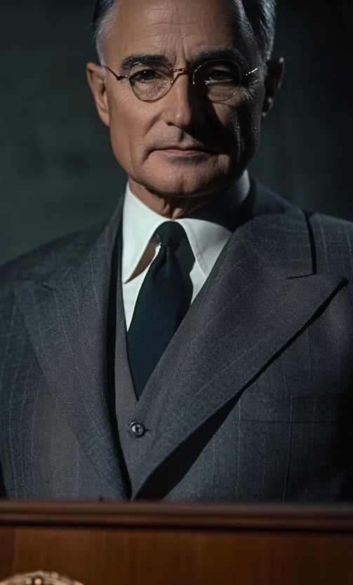 lose-up of Truman speaking directly into the camera